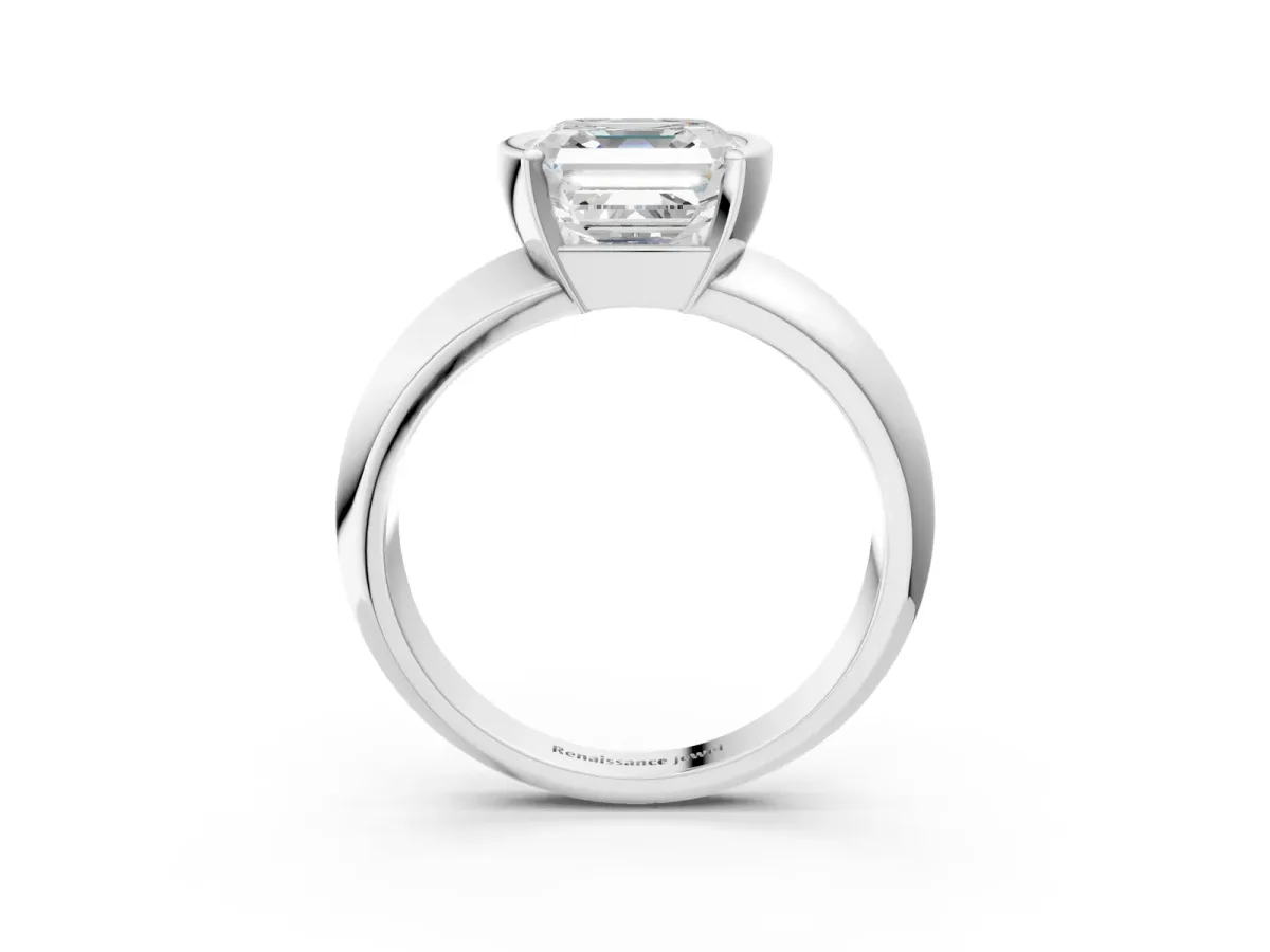 Asscher Cut Solitaire Tension Set Diamond Ring with Wide Band Platinum