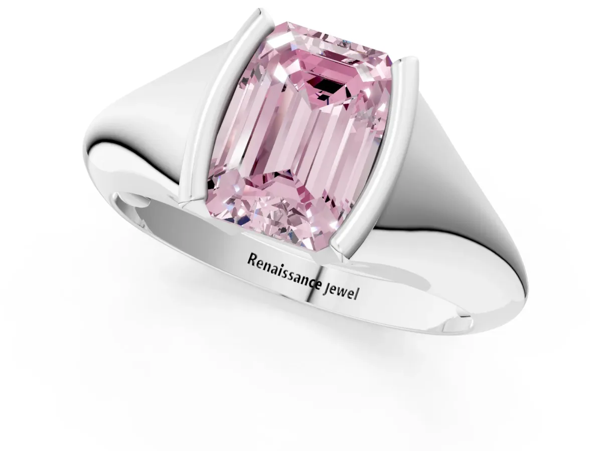 Fancy Pink Emerald Cut Solitaire Tension Set Diamond Ring Platinum