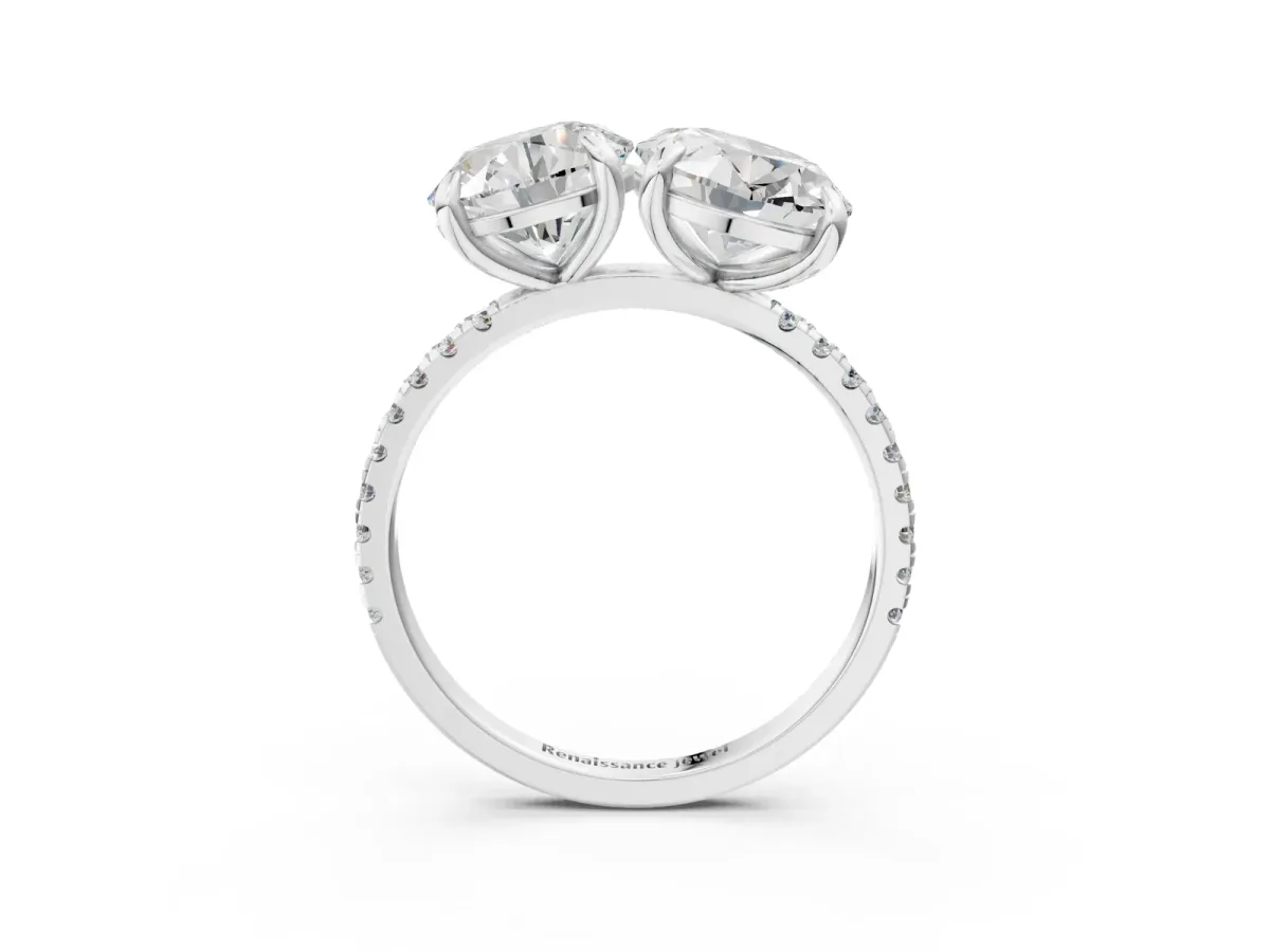 Round and Oval Toi Moi Ring with Prong Setting and Micro Pave Band Silver