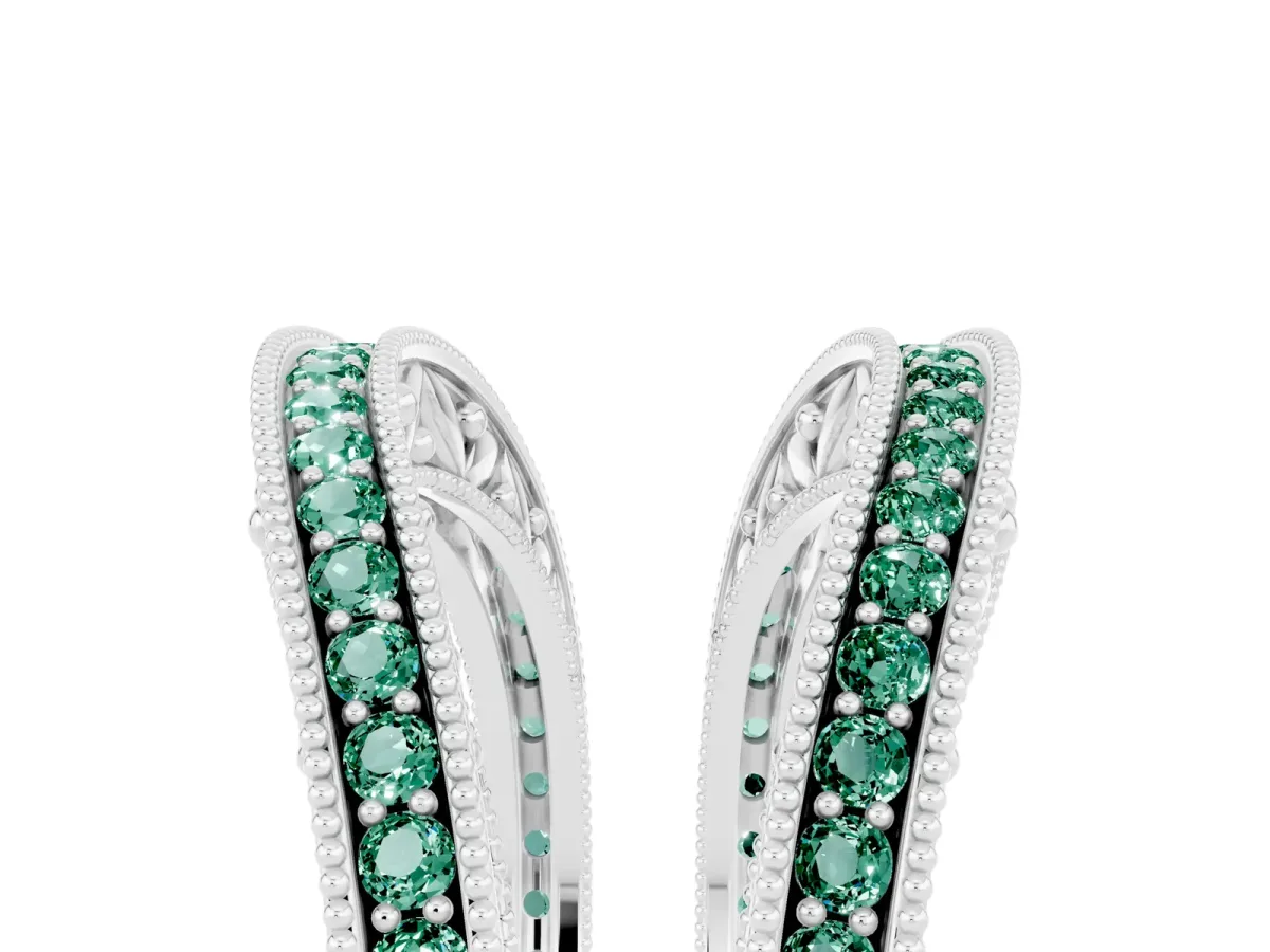 Round Green Sapphire Milgrain Eternity Band with Channel Setting White gold