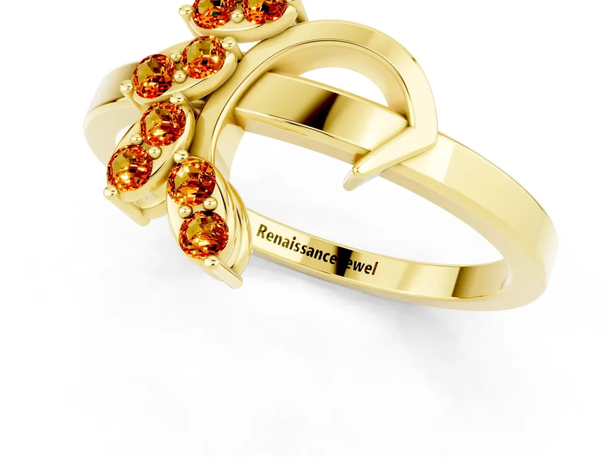 Marquise Citrine Cluster Bypass Ring with Prong Setting Yellow gold