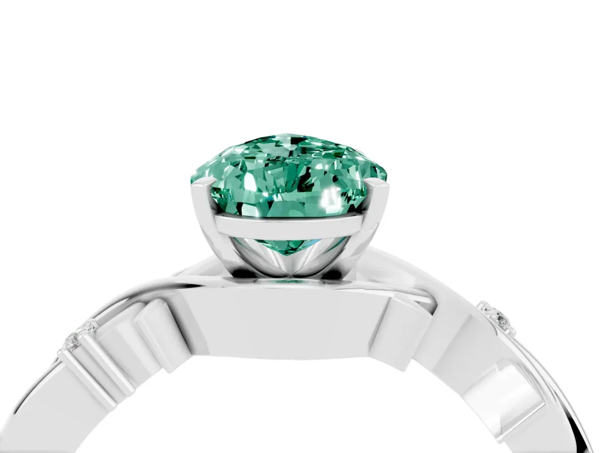 Pear Cut Green Sapphire Solitaire Ring with Twisted Band and Prong Setting Silver