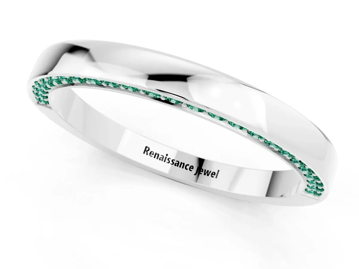 Pavé Round Green Sapphire Channel Set Band White gold