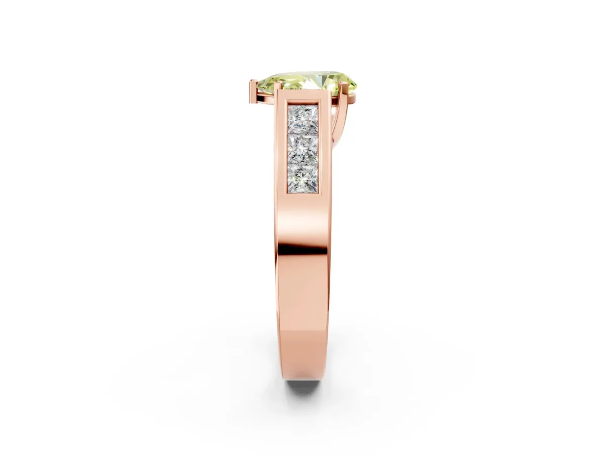 Fancy Yellow Pear Cut Cut Channel Set Solitaire Ring with Four-Prong Setting Rose gold