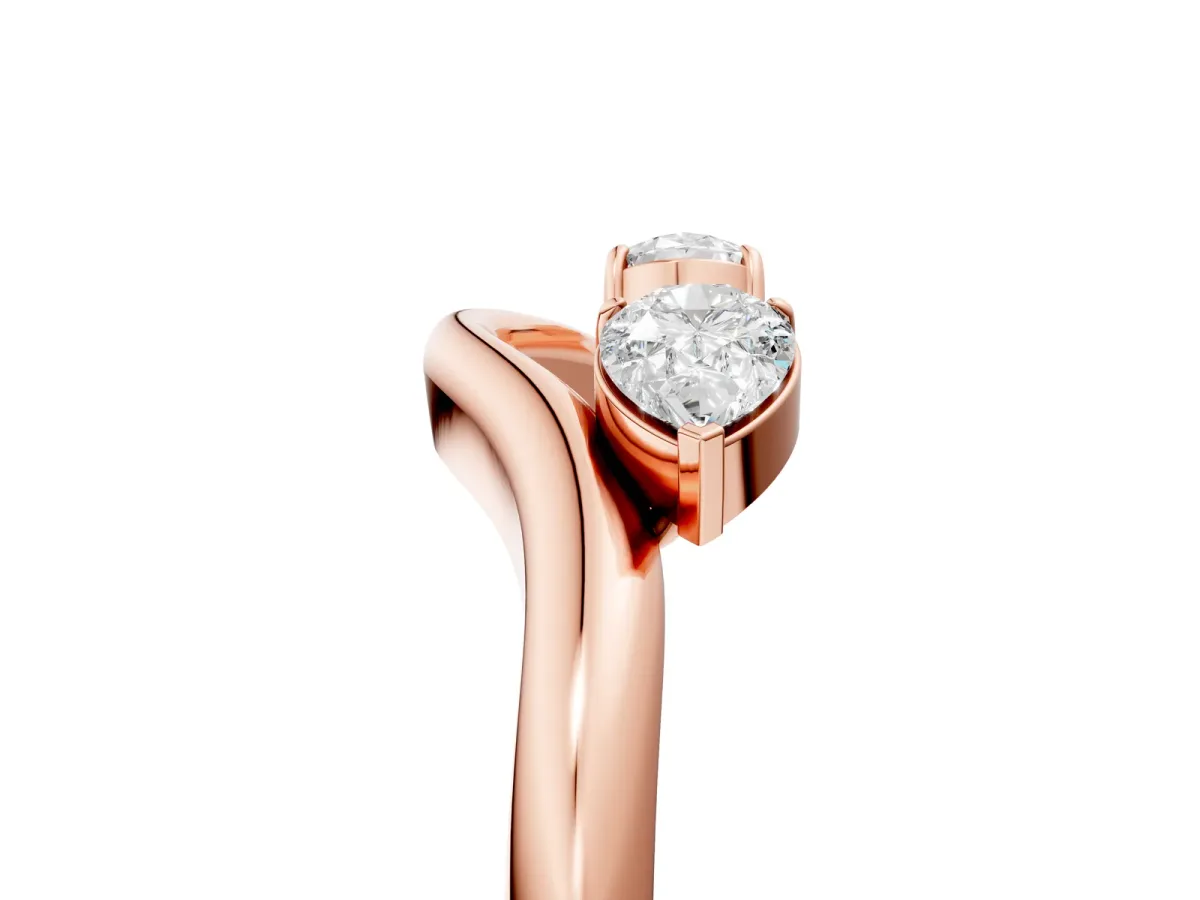 Pear Cut Diamond Two-Stone Open Band Ring with Prong Setting Rose gold