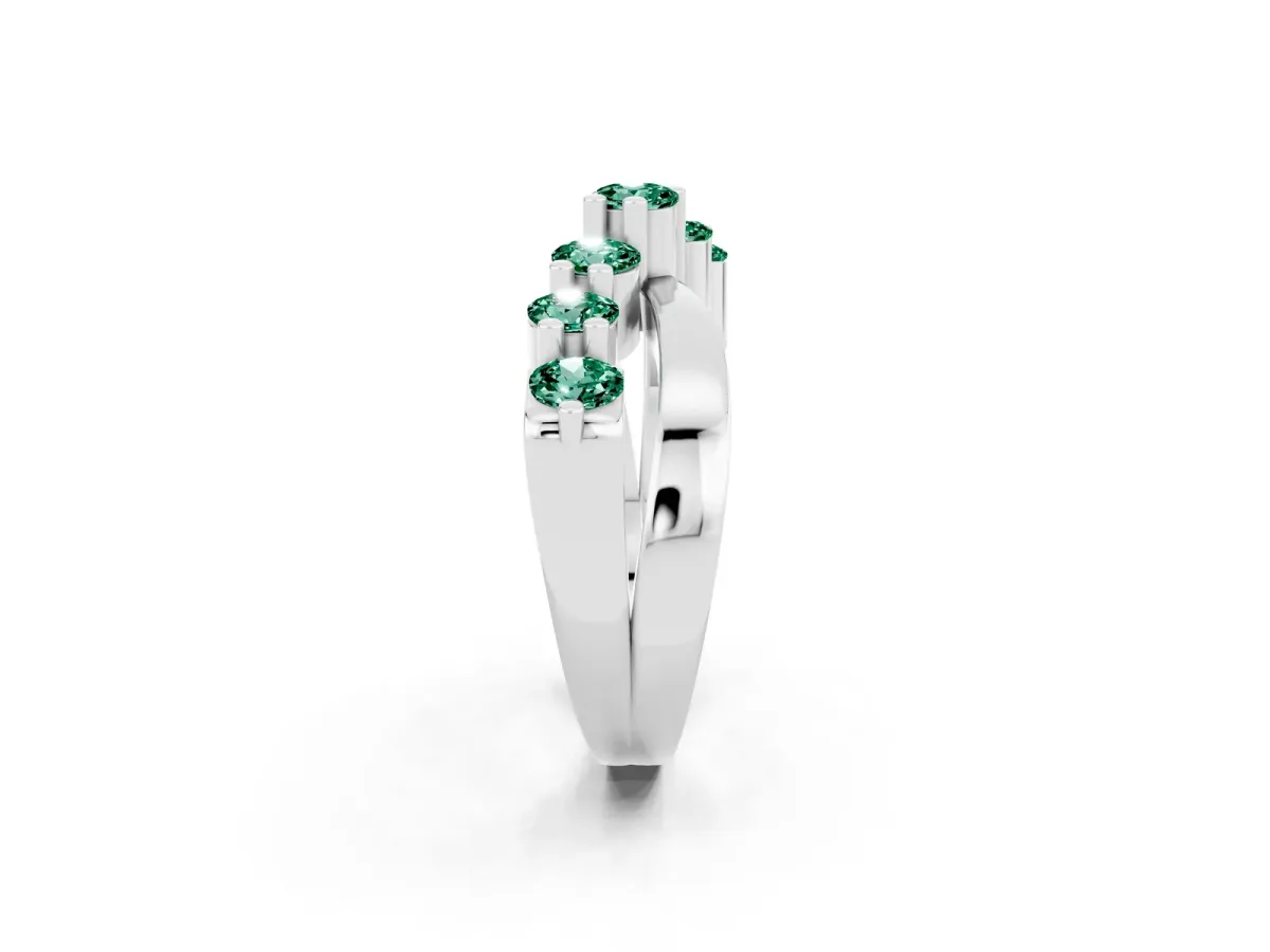 Round Green Sapphire Prong-Set Crossover Band Platinum
