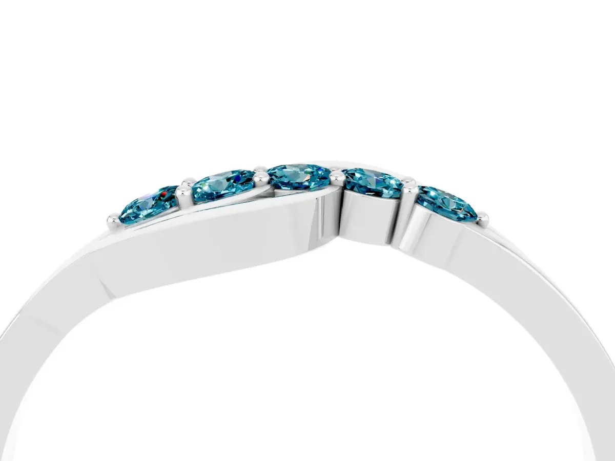 Five-Stone Round Blue Topaz Crossover Band with Prong Setting Platinum