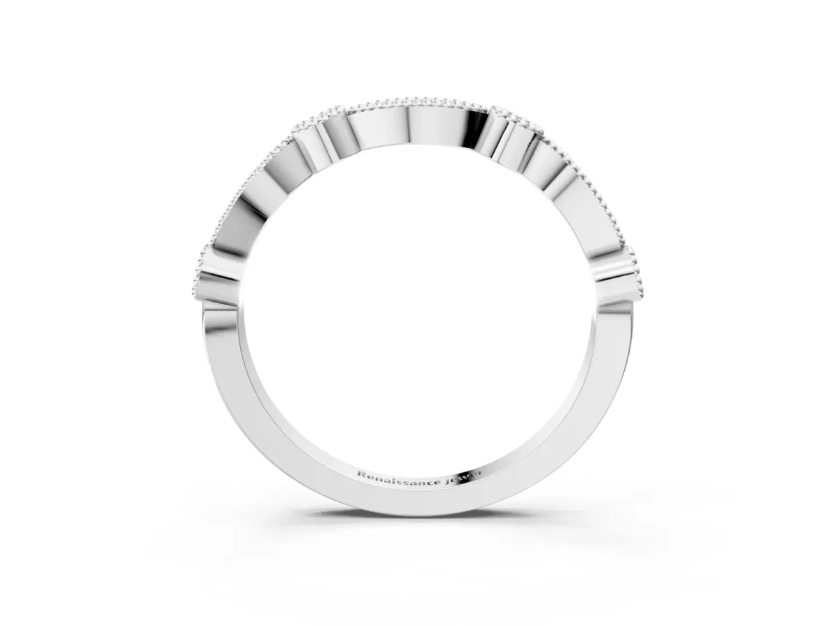 Milgrain Bezel and Marquise Diamond Band White gold