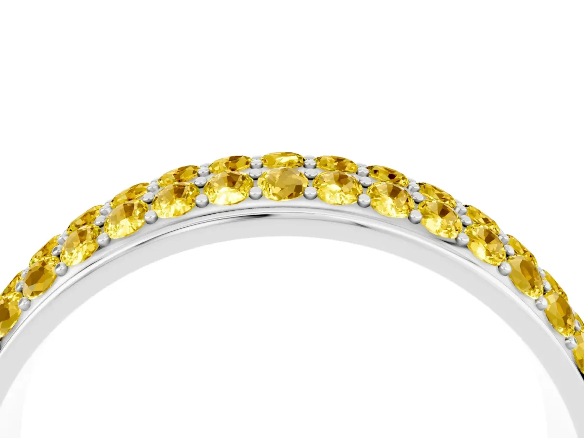 Three-Row Round Yellow Sapphire Eternity Band with Shared Prong Setting Silver