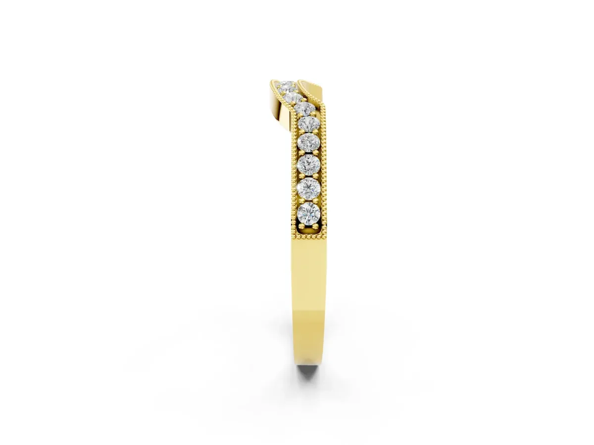 Curved Round Diamond Band with Milgrain Pavé Setting Yellow gold
