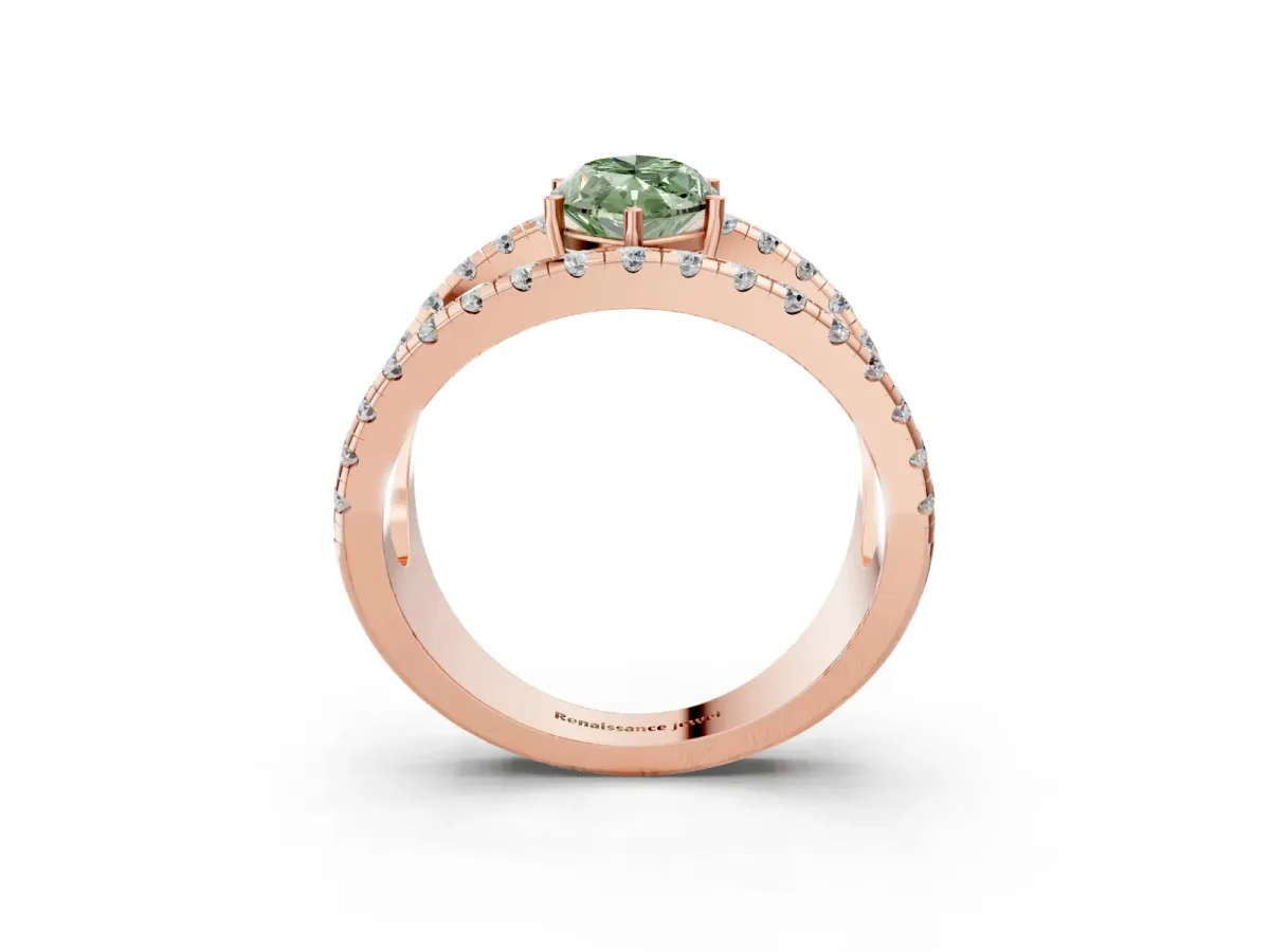 Fancy Green Marquise Cut Solitaire Split Shank Pave Diamond Ring Rose gold