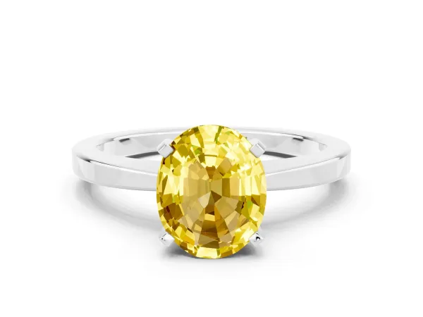 Oval Cut Yellow Sapphire Solitaire Engagement Ring with Classic Band and Four-Prong Setting Platinum