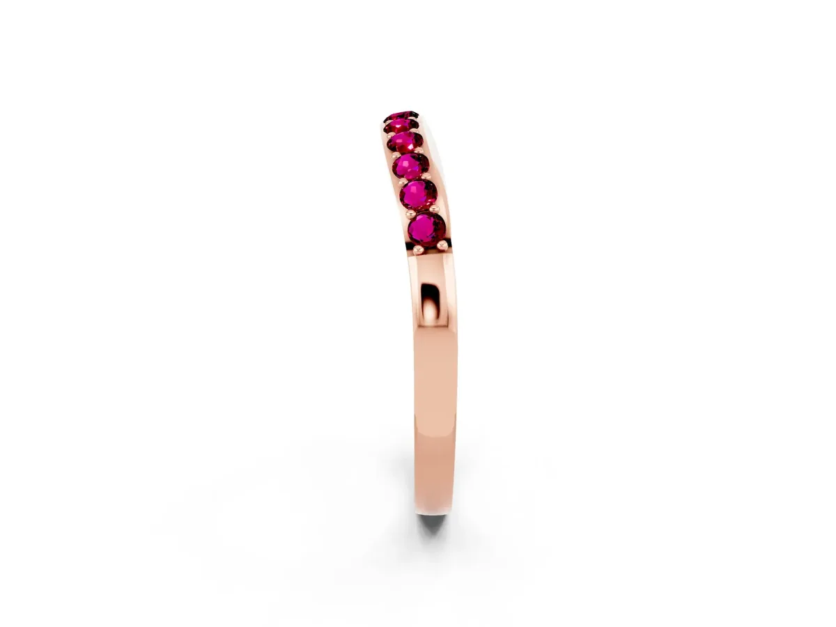 Round Garnet Curved Wedding Band with Channel Setting Rose gold