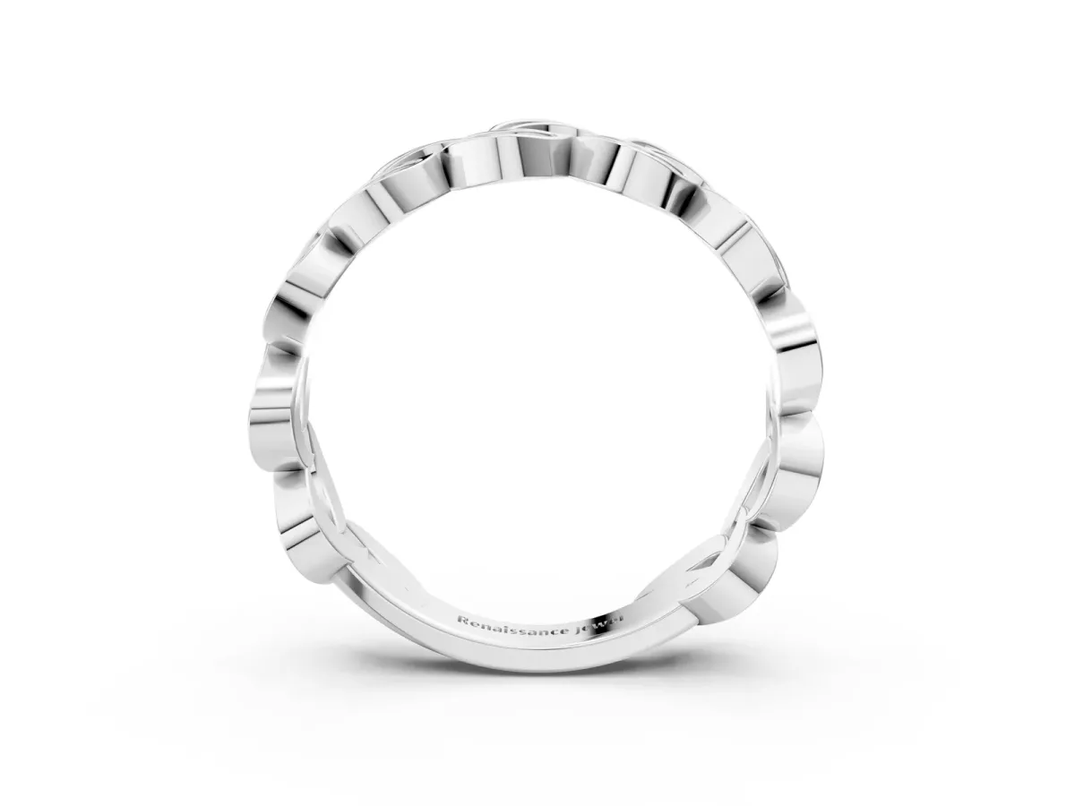 Pavé Round Diamond Interlocking Eternity Band with Bezel Prong Setting Silver