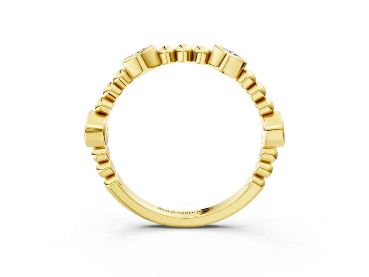 Bezel Set Round Diamond Beaded Band Yellow gold