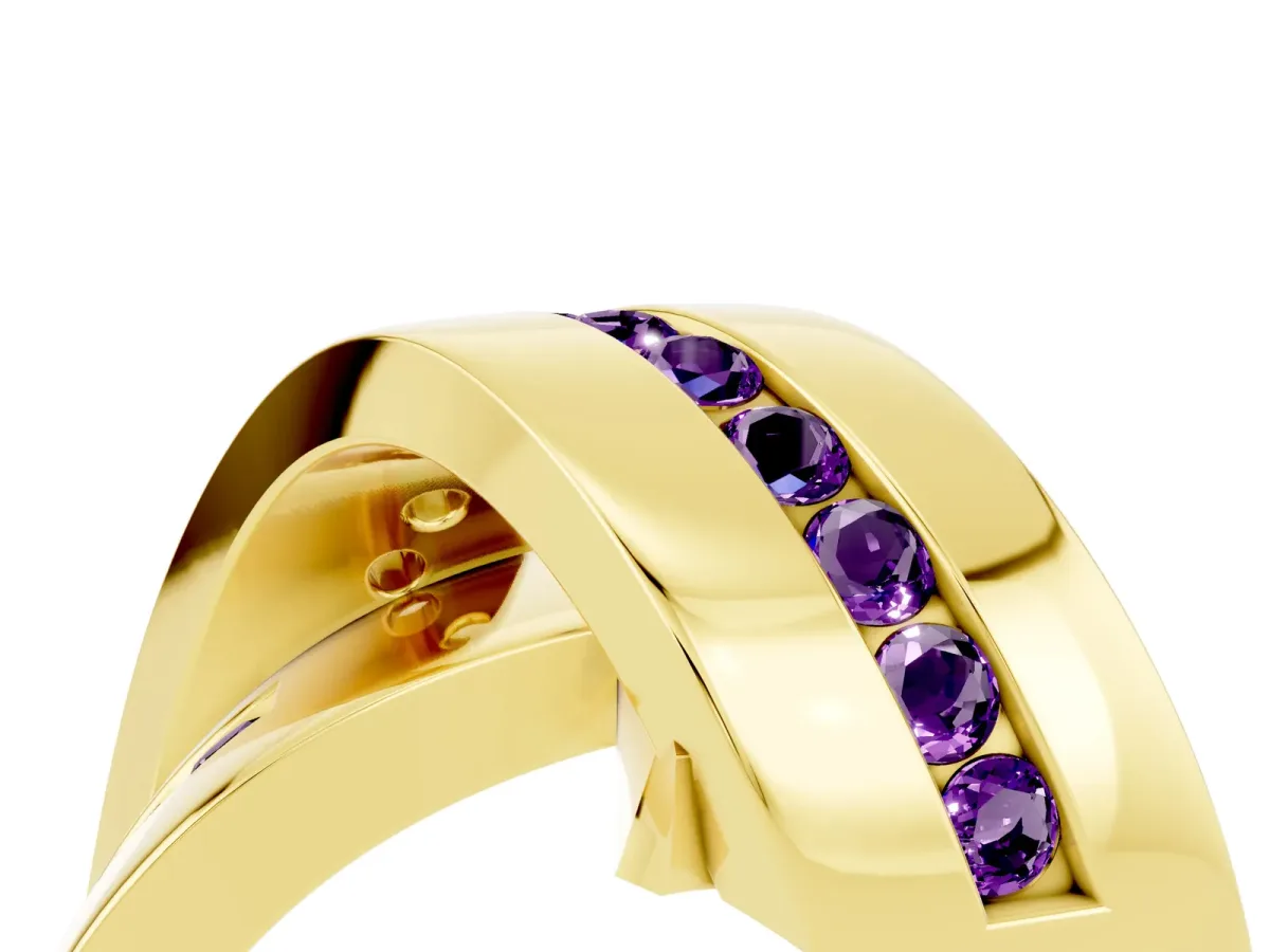 Pavé Round Amethyst Crossover Band with Channel Setting Yellow gold