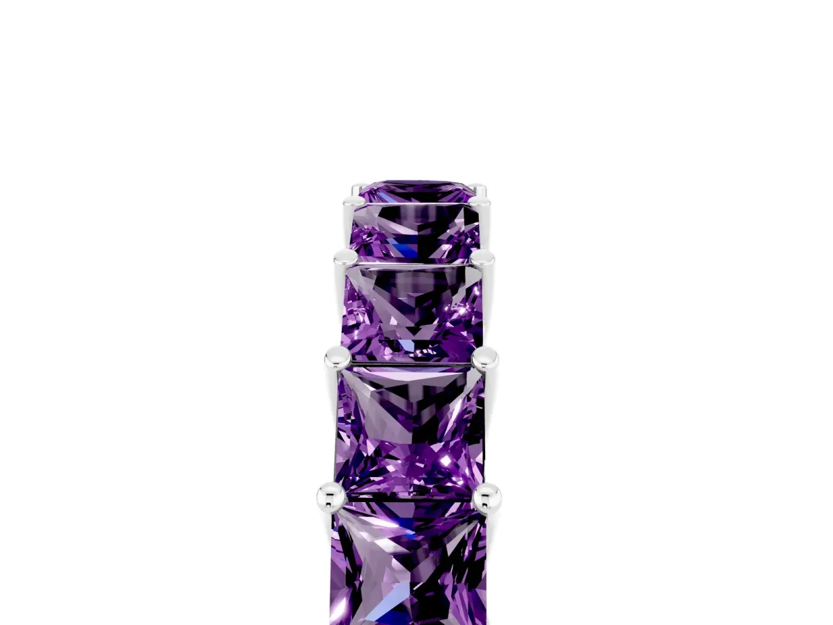 Princess Cut Amethyst Channel-Set Eternity Band with Prong Setting Platinum