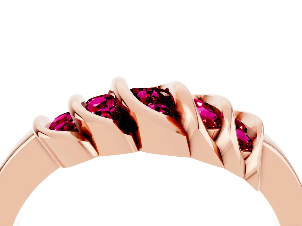 Round Garnet Multi-Row Crossover Band Rose gold
