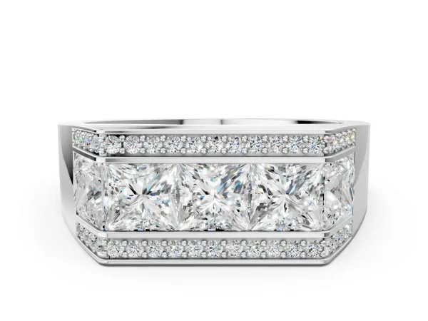 Princess and Round Diamond Channel Pavé Mens Band Platinum