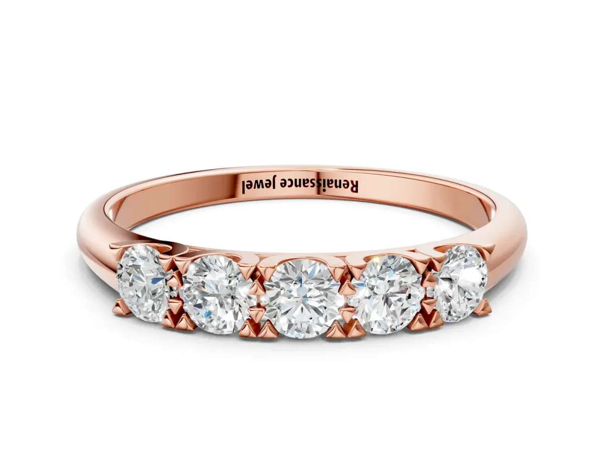 Round Diamond Channel Set Half Eternity Band with Shared Prong Setting Rose gold