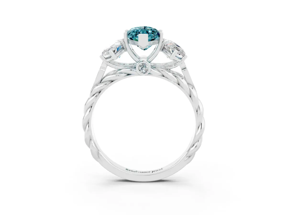 Three-Stone Marquise Cut Blue Topaz Braided Band Ring with Four-Prong Setting Platinum