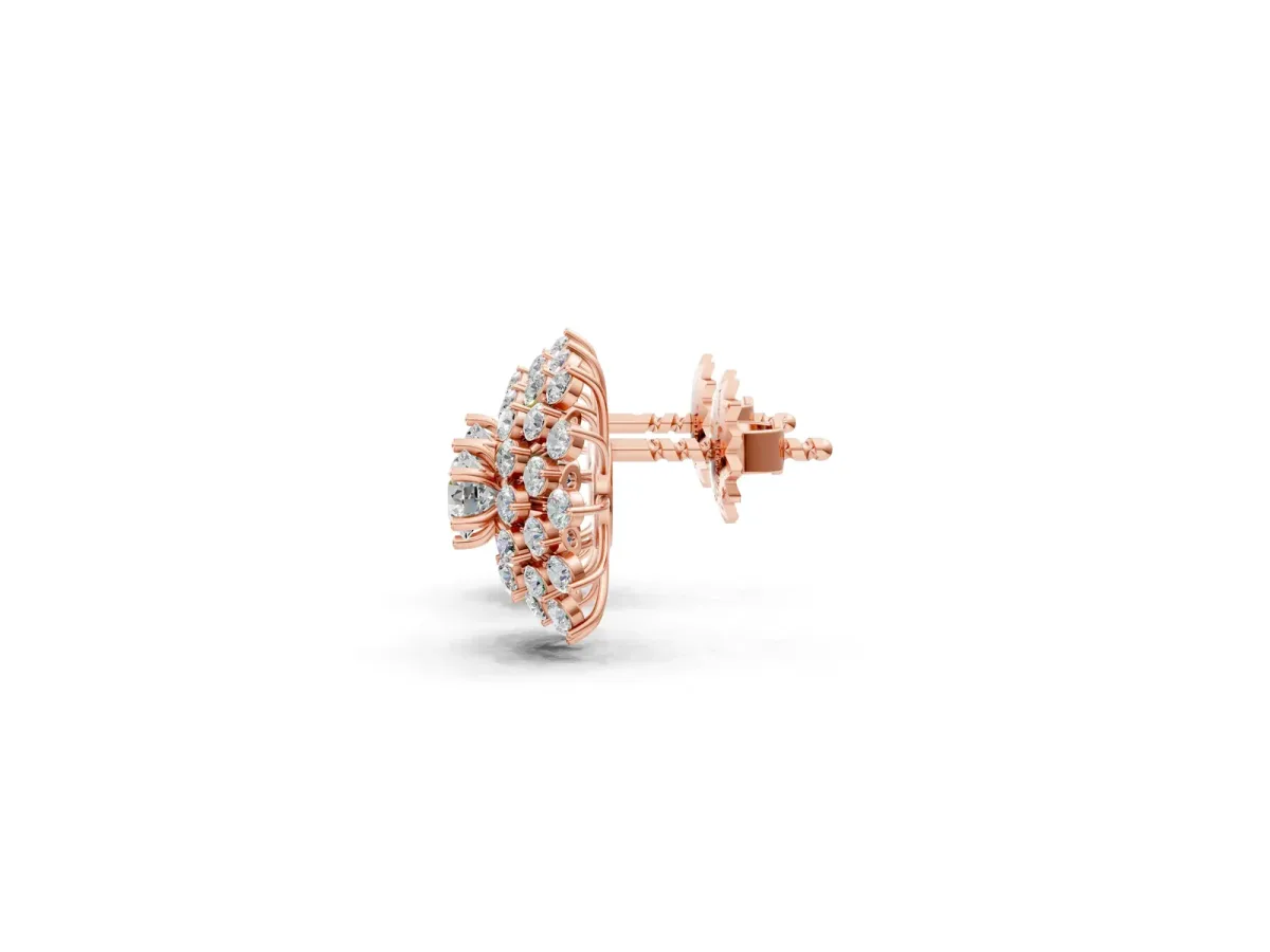 Round Diamond Sunburst Stud Earrings Rose gold