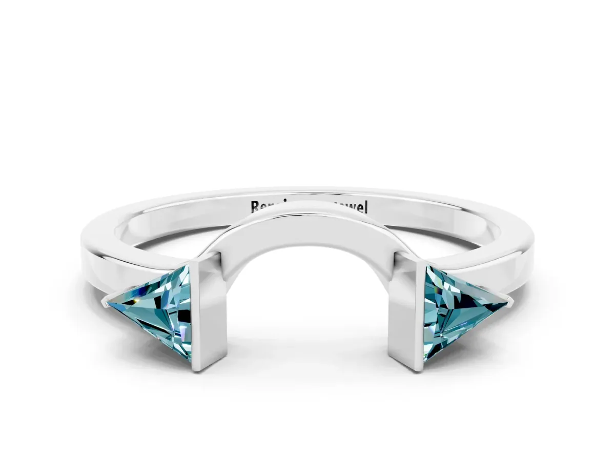 Trillion Blue Topaz Open Band Ring with Bezel Setting Silver