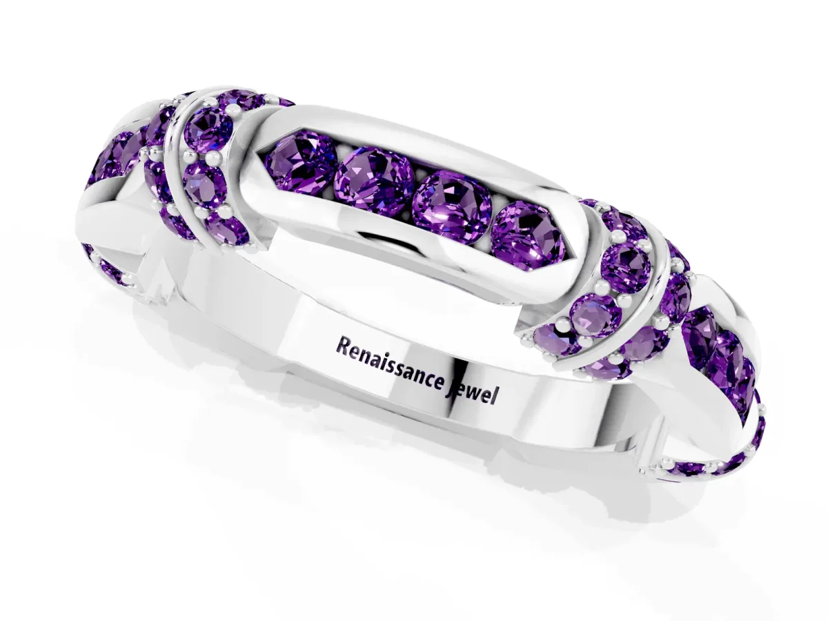 Pavé Round Amethyst Link Band with Bezel Setting Silver