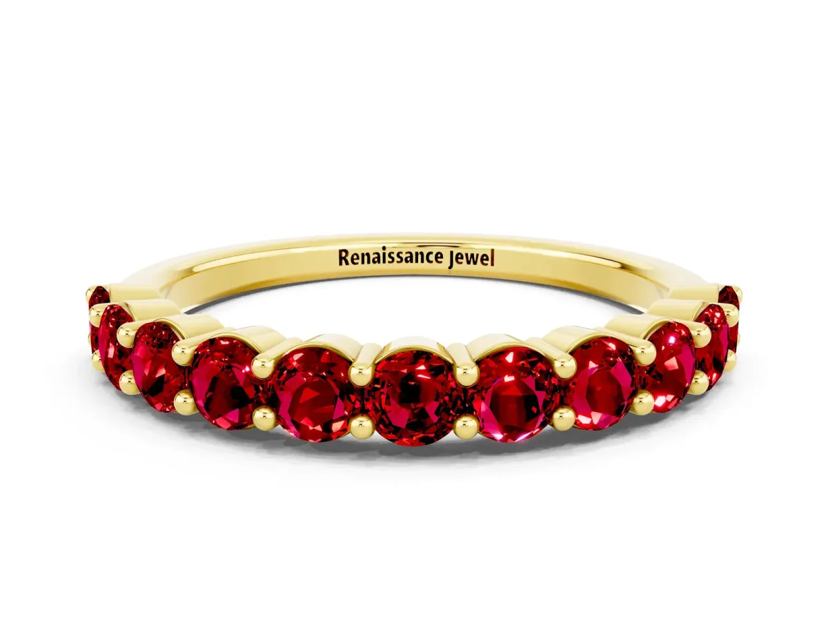 Round Ruby Half Eternity Band with Prong Setting Yellow gold
