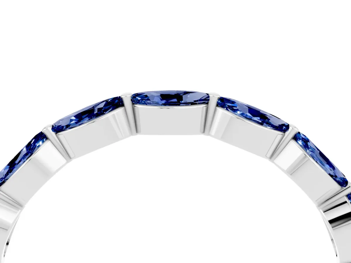Marquise Blue Sapphire Half Eternity Band with Prong Setting White gold