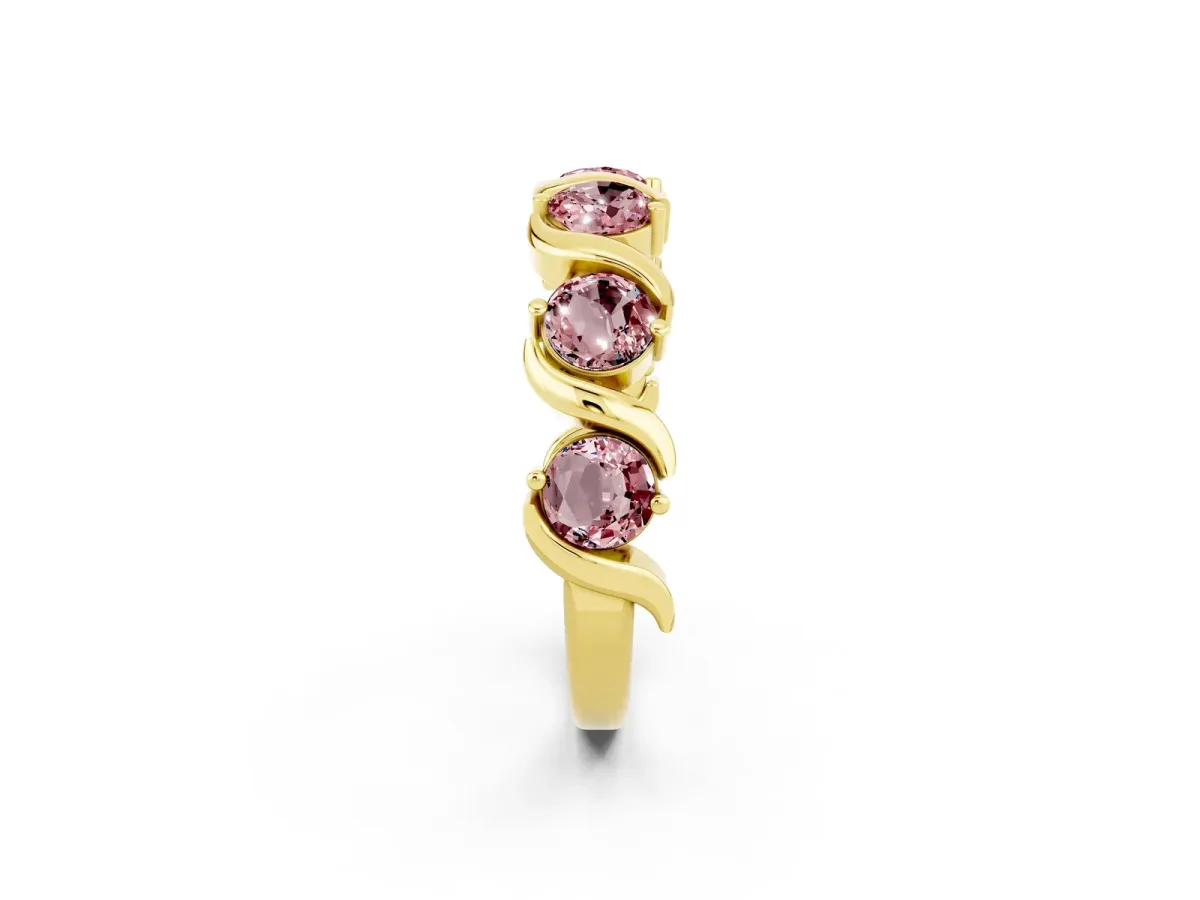 Six-Stone Round Morganite Wave Band with Shared Prong Setting Yellow gold
