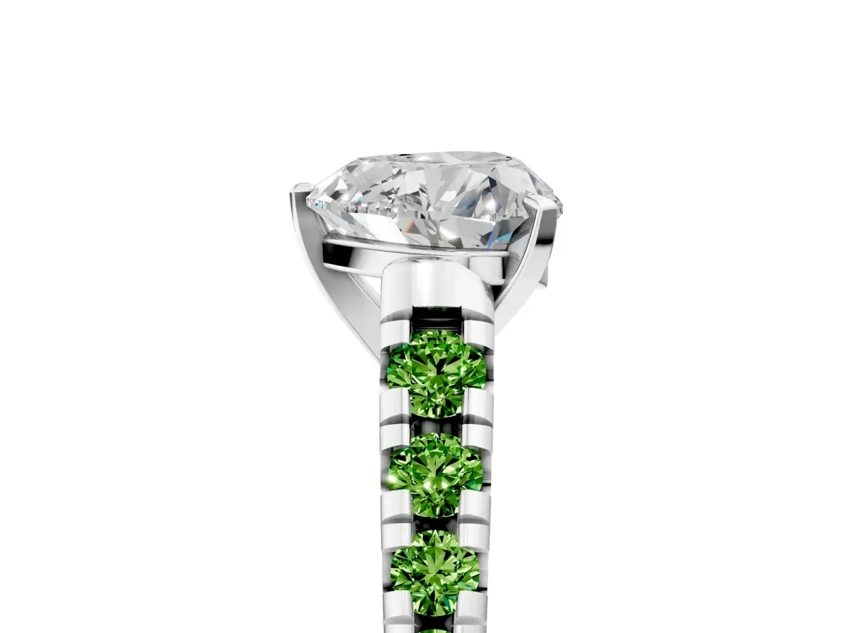 Heart Cut Diamond Cathedral Solitaire Ring with Round Peridot Pavé Band Silver