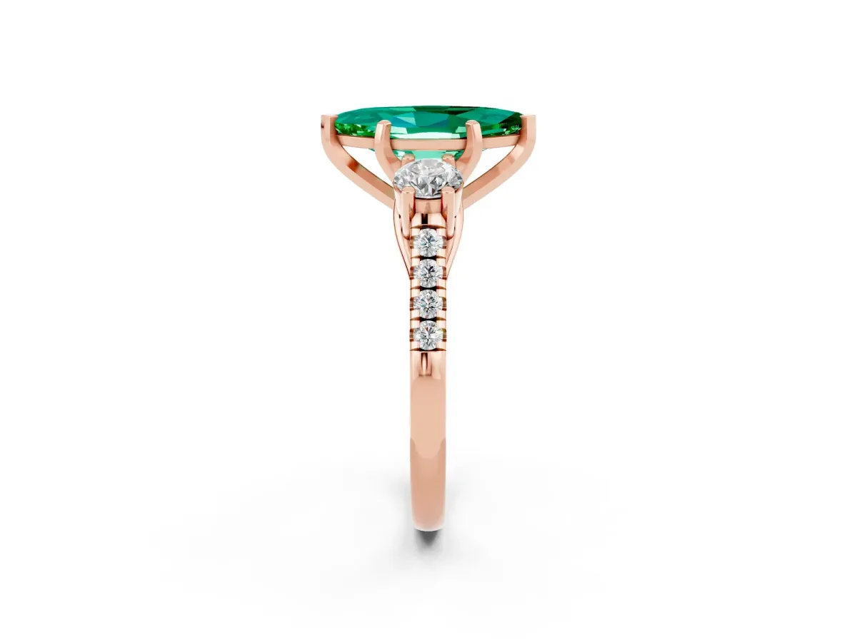 Three-Stone Marquise Cut Emerald Pavé Band with Four-Prong Setting Rose gold