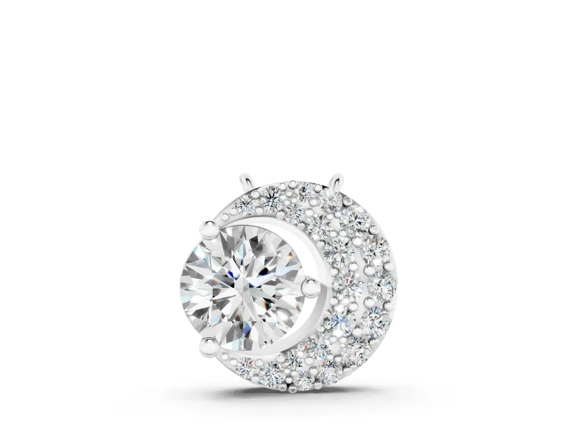 Round Prong-Set Diamond Pavé Pendant Silver