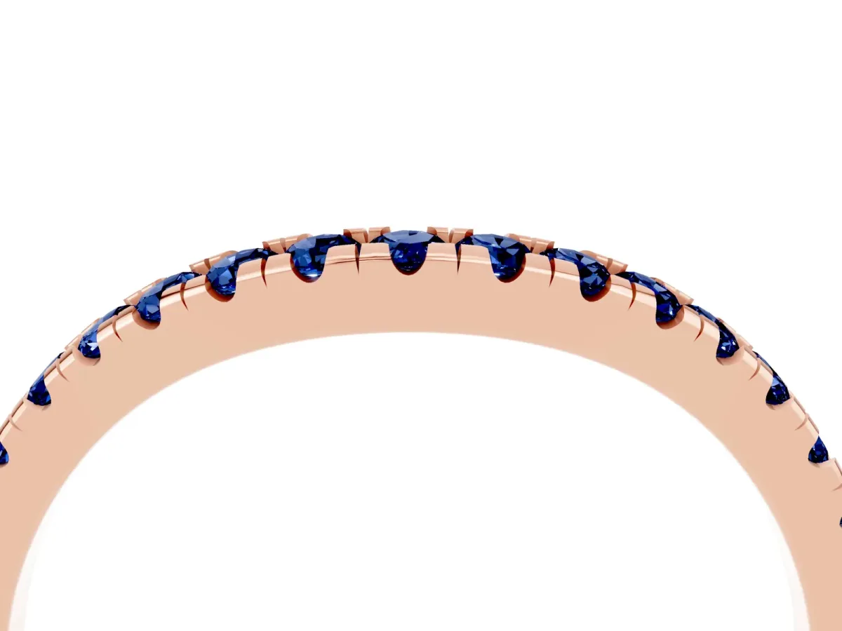 Blue Sapphire Pavé Curved Wedding Band Rose gold