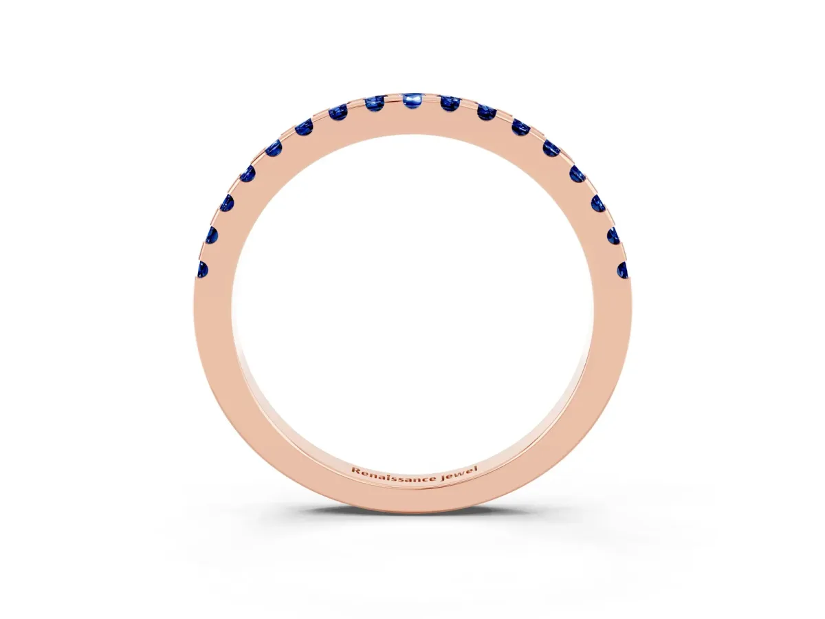 Round Blue Sapphire Pavé Set Eternity Band with Micro Prong Setting Rose gold
