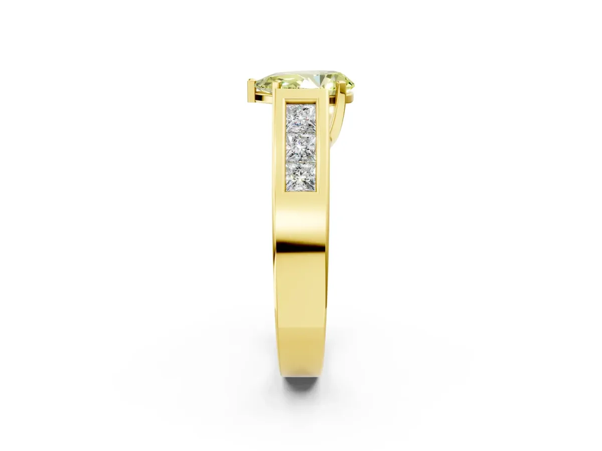 Fancy Yellow Pear Cut Cut Channel Set Solitaire Ring with Four-Prong Setting Yellow gold