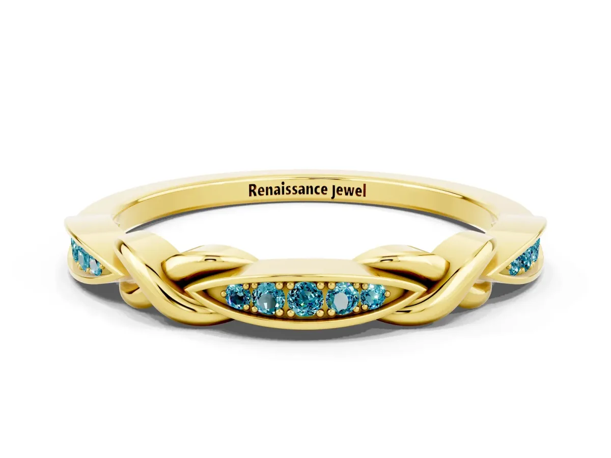Twisted Marquise Blue Topaz Pavé Band with Shared Prong Setting Yellow gold
