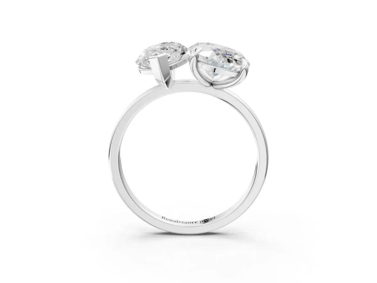 Oval and Marquise Toi Moi Ring with Prong Setting and Plain Band Platinum