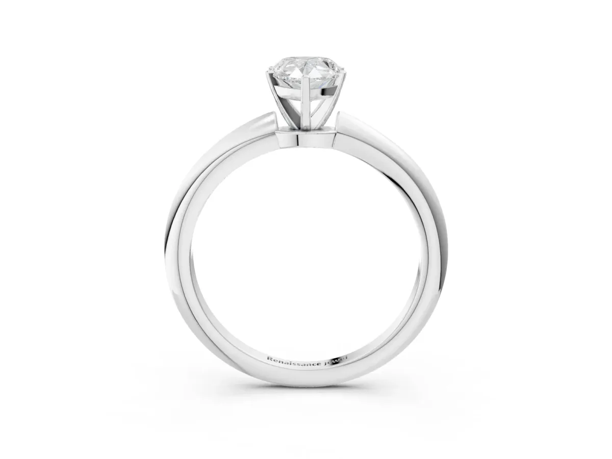 Pear Cut Diamond Solitaire Ring with Six-Prong Setting and Classic Band Silver