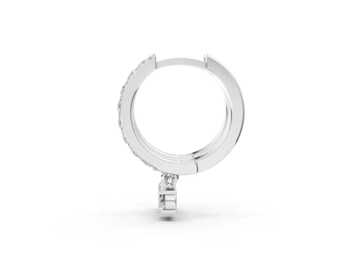 Round Cut Diamond Pavé Hoop Earrings with Drop Accent Silver