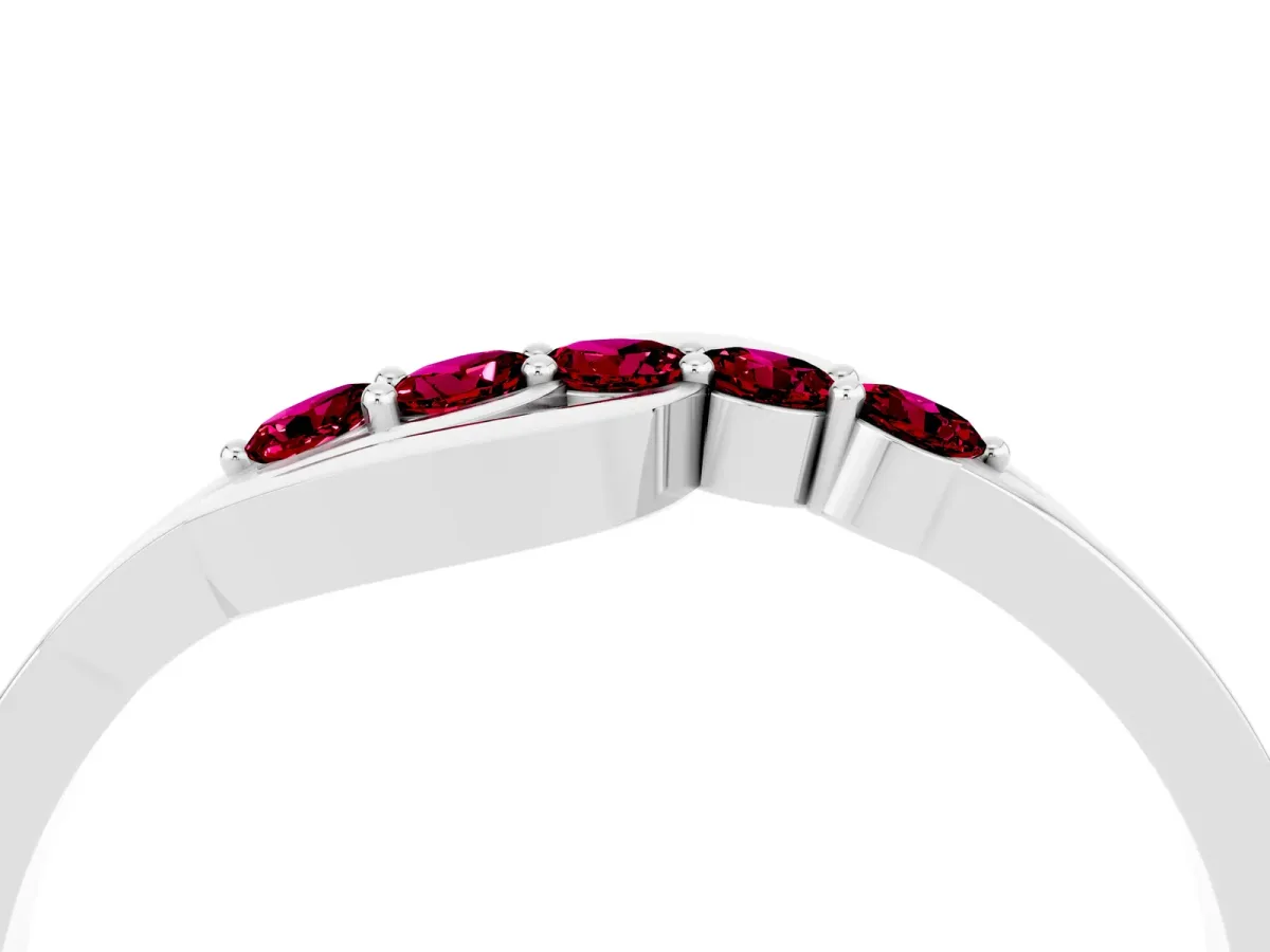 Five-Stone Round Garnet Crossover Band with Prong Setting White gold