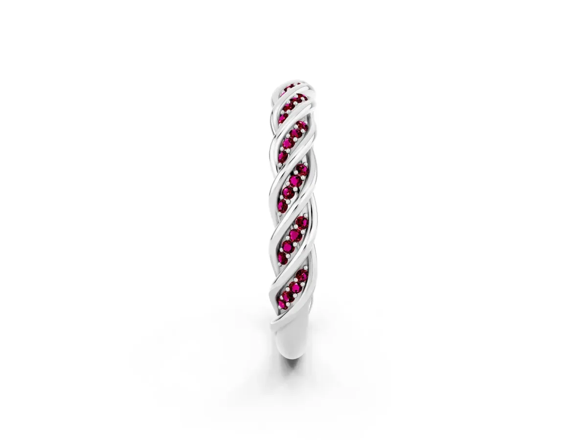 Twisted Pavé Round Garnet Eternity Band with Shared Prong Setting Silver