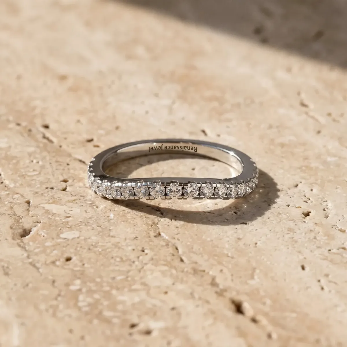Round Diamond Pavé Half Eternity Band with Shared Prong Setting Platinum