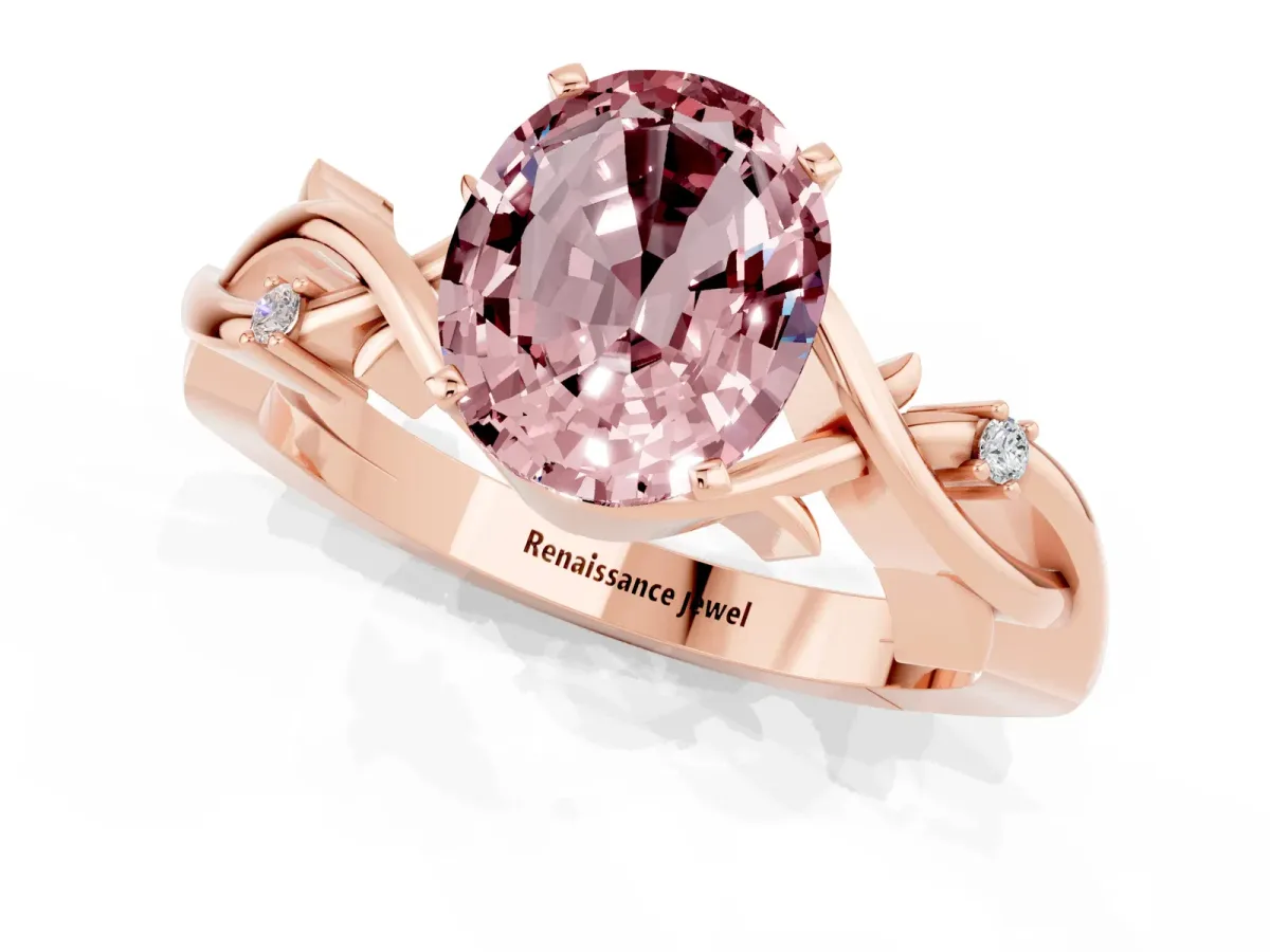 Oval Cut Morganite Solitaire Ring with Twisted Band and Prong Setting Rose gold