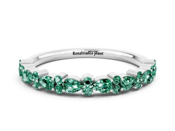 Pear and Round Green Sapphire Wedding Band Platinum