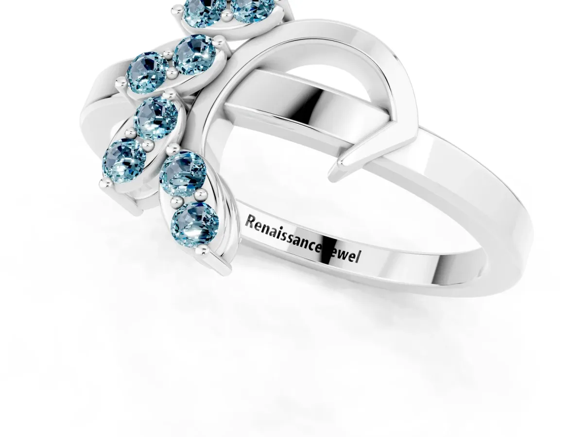 Marquise Aquamarine Cluster Bypass Ring with Prong Setting Silver