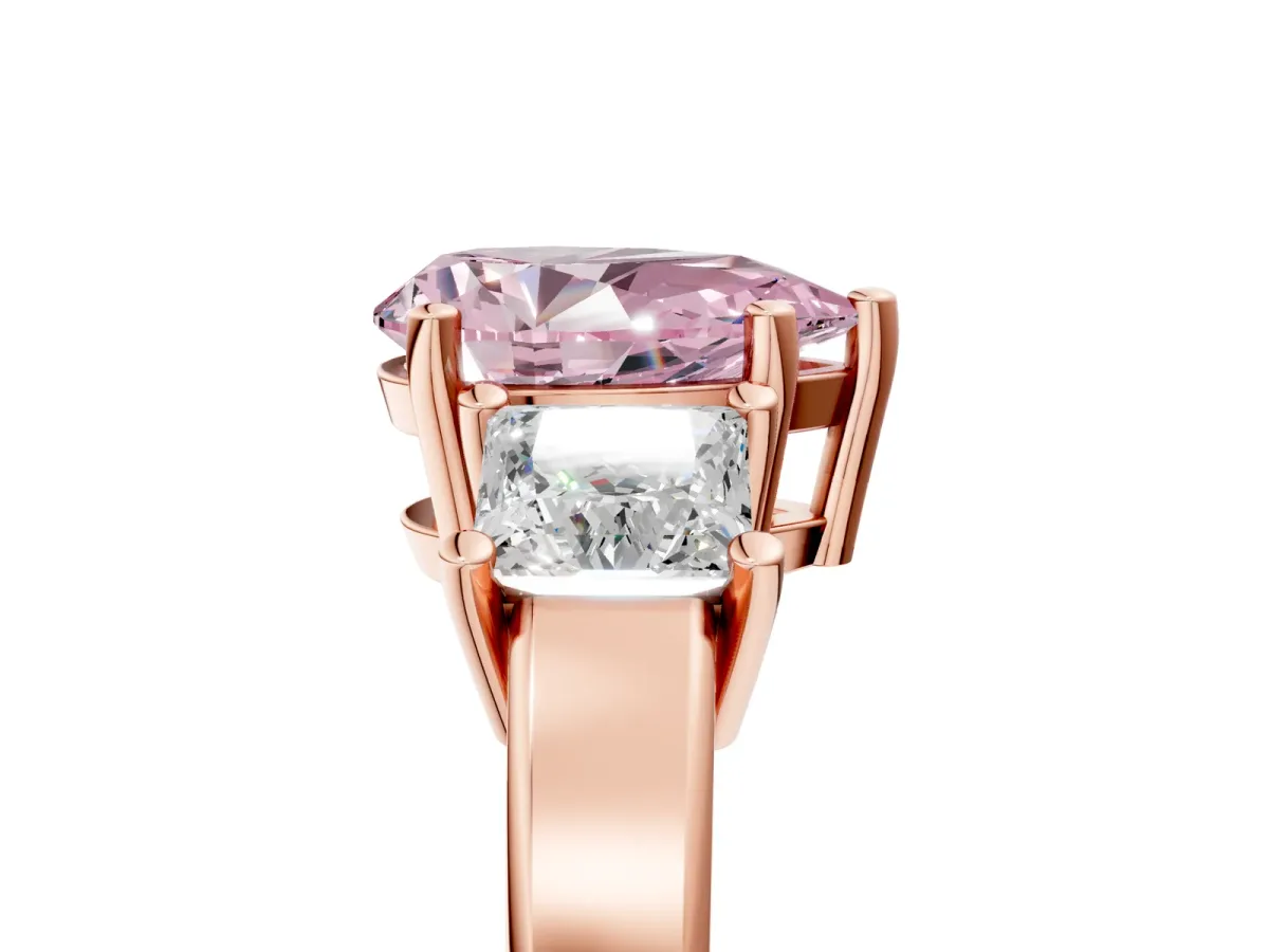 Fancy Pink Three-Stone Pear Cut Cut Solitaire Ring with Prong Setting Rose gold