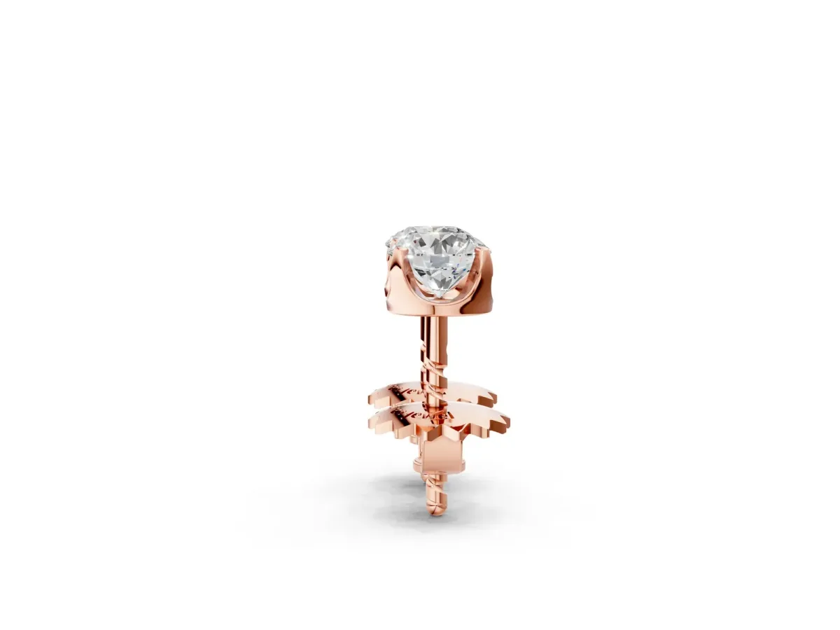 Round Solitaire Diamond Stud Earrings with Four-Prong Basket Setting Rose gold