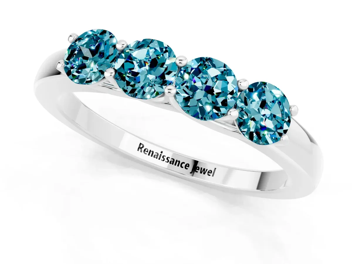 Four-Stone Round Blue Topaz Prong-Set Band Silver